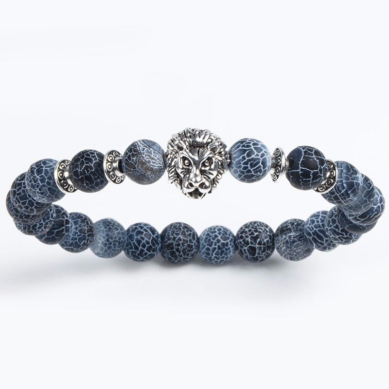 Luxury handmade charm silver2 lion bracelet natural stone