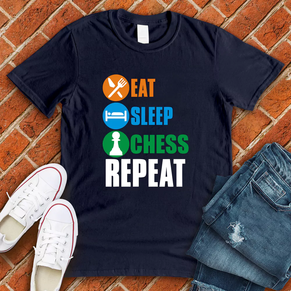 eat sleep chess repeat navy tshirt
