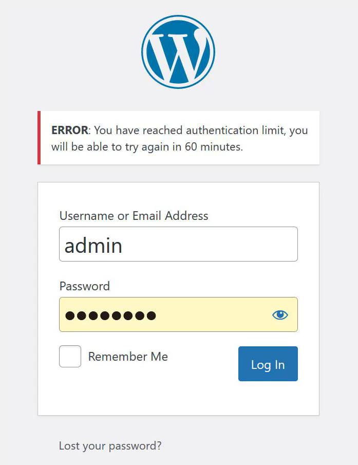 The WordPress user is blocked after entering the wrong password