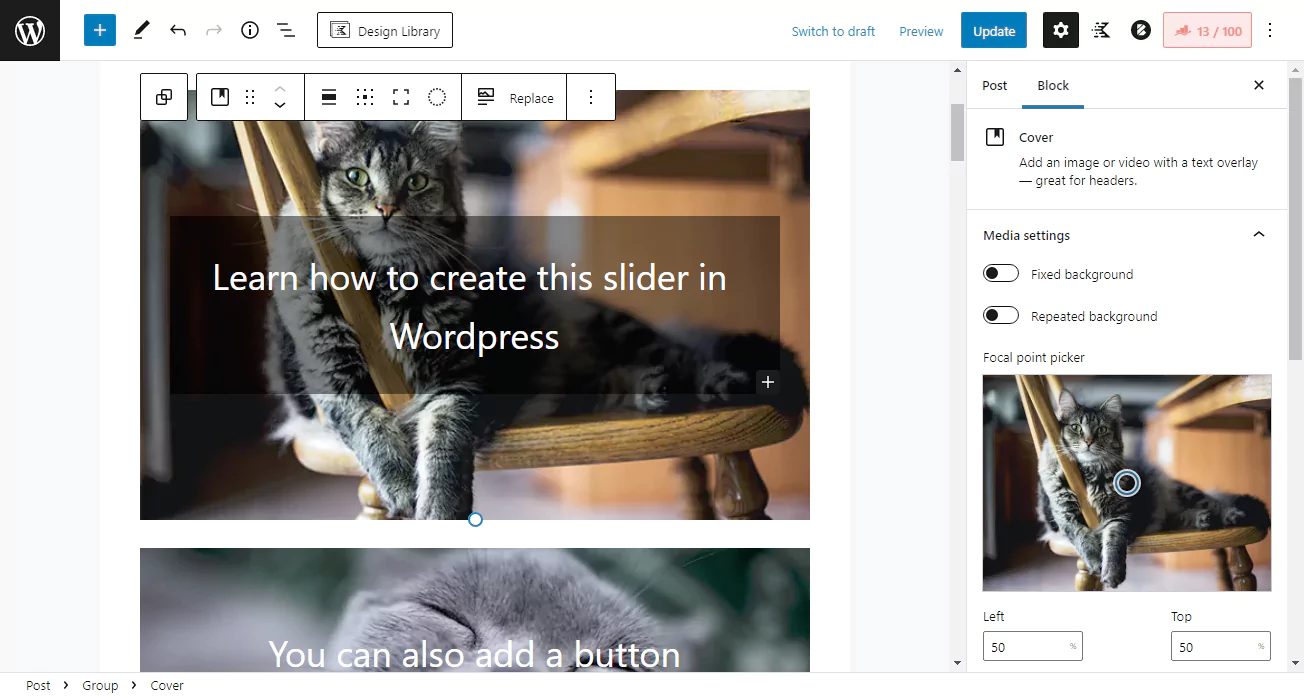Design WordPress slider using Cover block