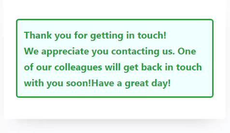 Thank you message after submitting the form