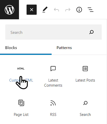 add custom HTML block in WordPress