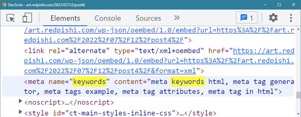 meta keywords tag in WordPress