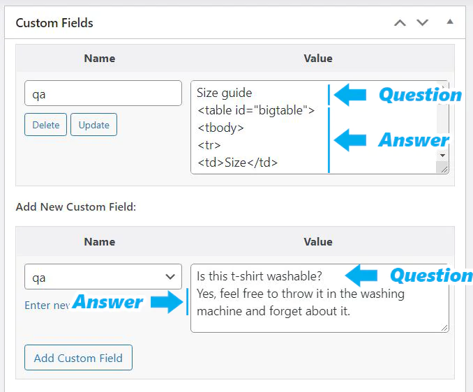 Custom fiels for Custom tab in Woocommerce product page