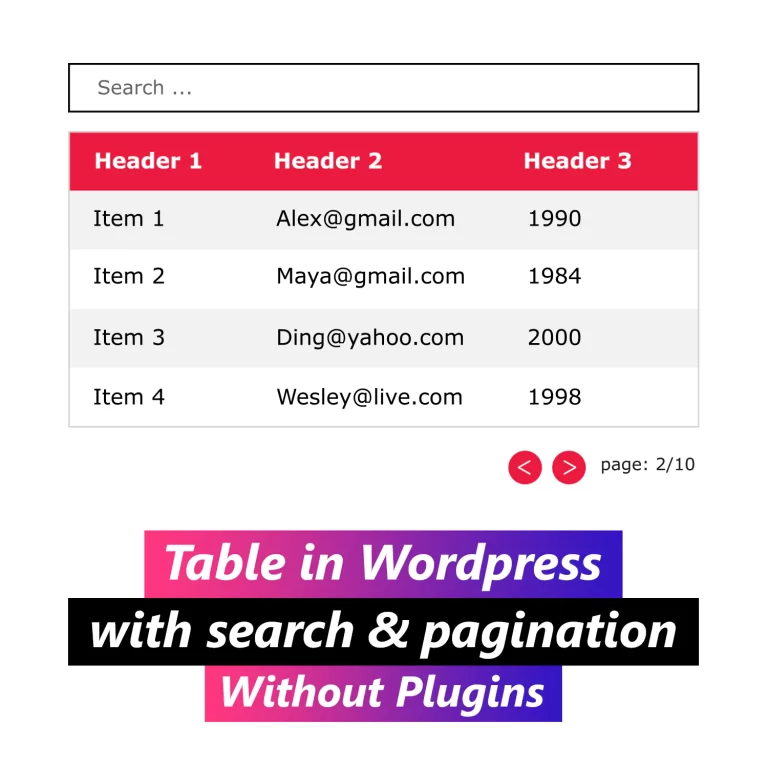 table in Wordpress with search and pagination without plugins