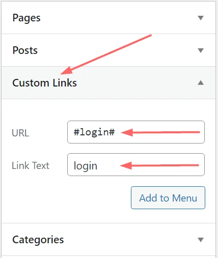 Adding custom login popup links to the menu 