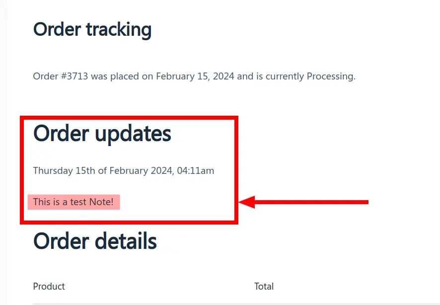 Add order note to WooCommerce order tracker page2