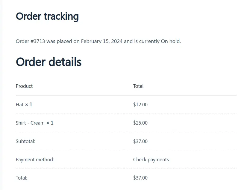 WooCommerce order tracker details