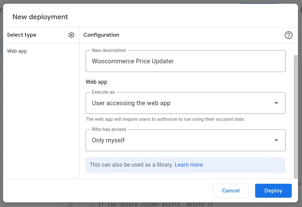 Deploy google app for updating woocommerce price