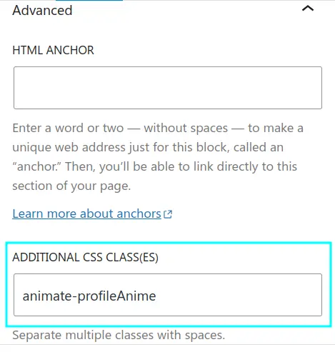 add custom class to an image in wordpress for animating it's border