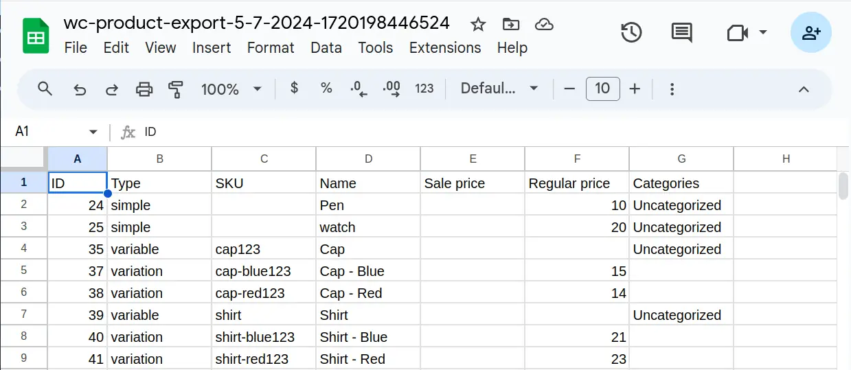 import Woocommerce product to google sheet