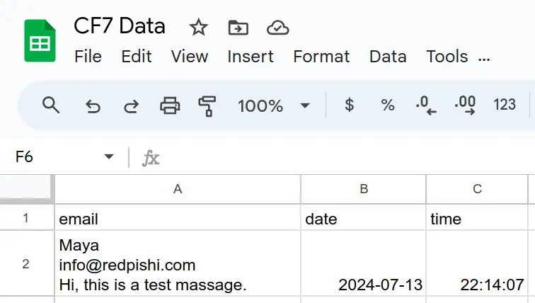 saved cf7 form submissions in google sheets